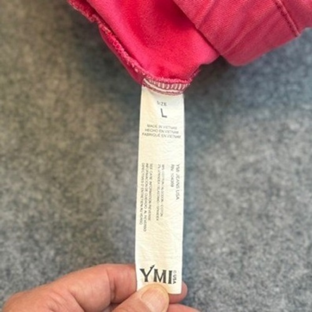 YMI Denim Shorts Womens Large Pink Excellent Raw Hem Drawstring Elastic Waist - Picture 3 of 4